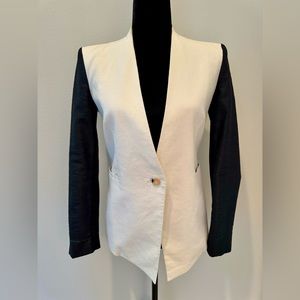 Helmut Lang Women’s Tuxedo Cream Black One Button Long Sleeve Blazer Jacket Sz 2